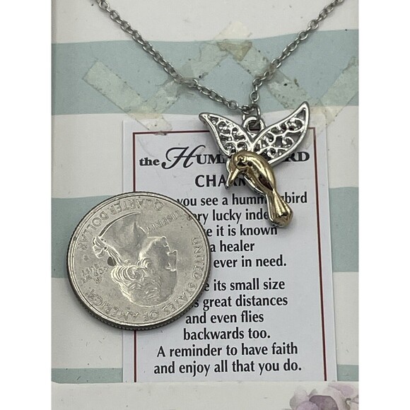 Nature’s Beauty The Hummingbird Charm Two Tone Necklace New - Picture 4 of 7